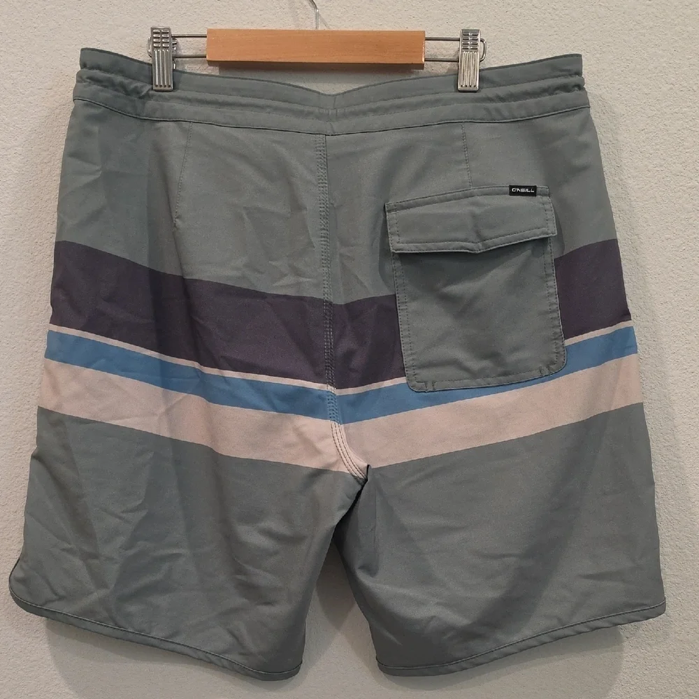 O'Neill Cruzers Sage Green Boardshorts with Grey, Blue & Tan Stripes